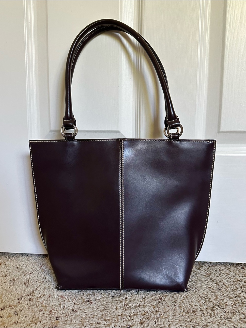 Y2K Wilson Leather contrast stitch dark brown/black leather tote shoulder bag